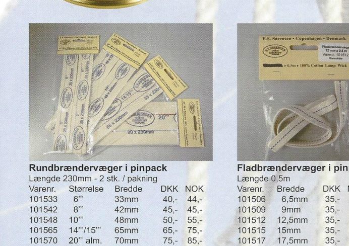 VÆGER TIL OLIELAMPER
GLØDENET TIL TRYKLYGTER PETROMAX OG GENIOL.     KR. 25,00
PUMPELÆDER.  KR. 25,00 
